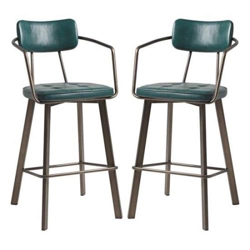 Alstan Vintage Teal Faux Leather Bar Stools In Pair