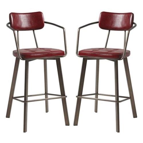 Alstan Vintage Red Faux Leather Bar Stools In Pair