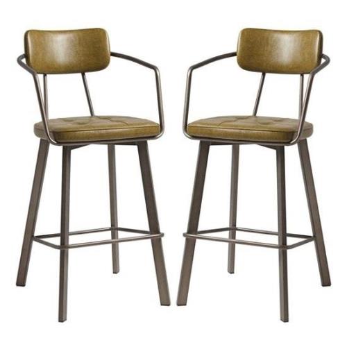 Alstan Vintage Gold Faux Leather Bar Stools In Pair