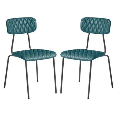 Kelso Vintage Teal Faux Leather Dining Chairs In Pair