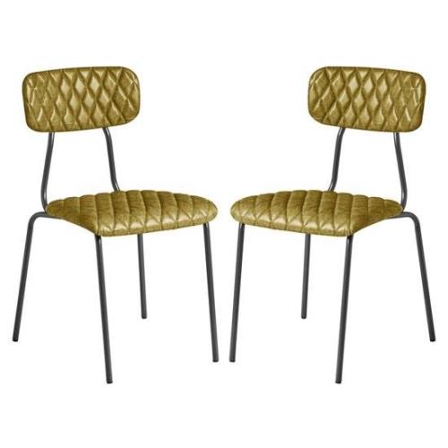 Kelso Vintage Gold Faux Leather Dining Chairs In Pair