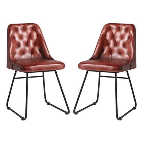 Hayton Vintage Red Genuine Leather Dining Chairs In Pair