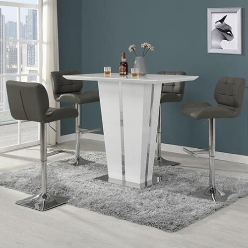 Memphis Glass White Gloss Bar Table 4 Candid Grey Stools