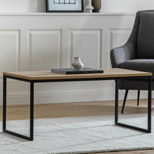 Hanley Wooden Coffee Table With Black Metal Frame In Natural