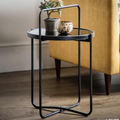 Hawley Round Glass Side Table With Metal Frame In Black