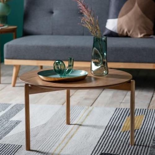 Burlap Round Wooden Coffee Table In Natural