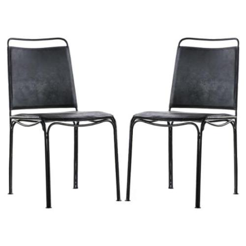 Perham Black Leather Dining Chairs With Metal Frame In A Pair