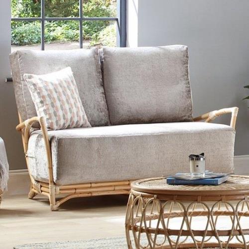 Morioka Rattan 2 Seater Sofa With Silver Velour Seat Cushion