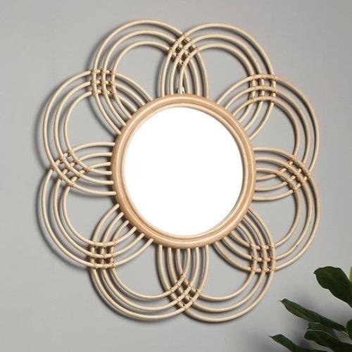 Santol Sunflower Wall Mirror In Natural Rattan Frame