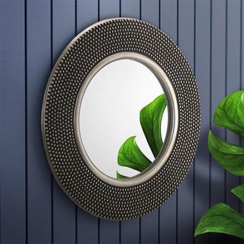 Aamira Round Studded Wall Mirror In Pewter