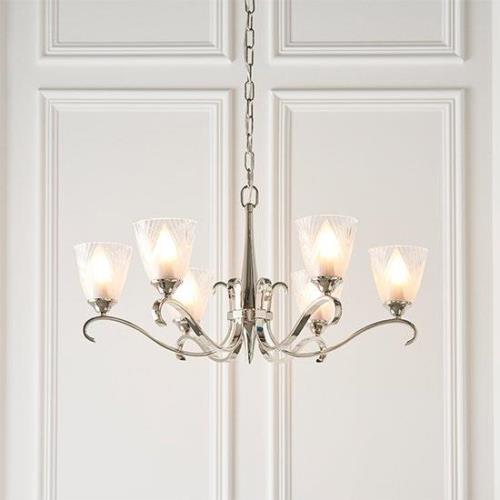 Cua 6 Lights Ceiling Pendant Light In Nickel With Deco Glass