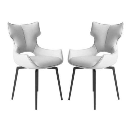 Rayong White Leather Dining Chairs With Black Legs In Pair