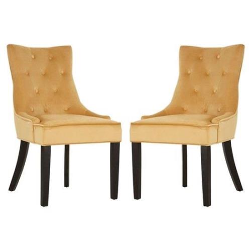 Adalinise Gold Velvet Dining Chair With Wooden Legs In A Pair