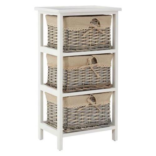 Mesan Wooden Chest Of 3 Woven Willow Drawers In White