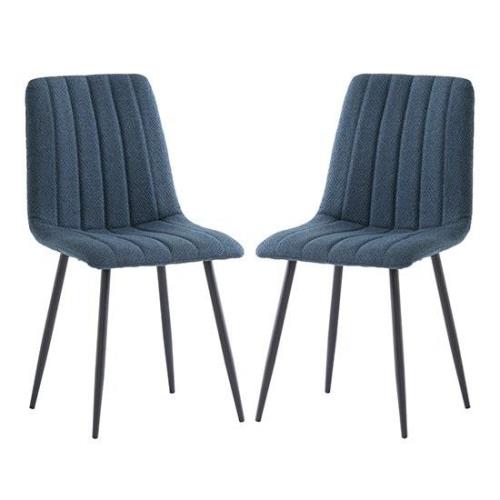 Laney Blue Fabric Dining Chairs With Black Legs In Pair