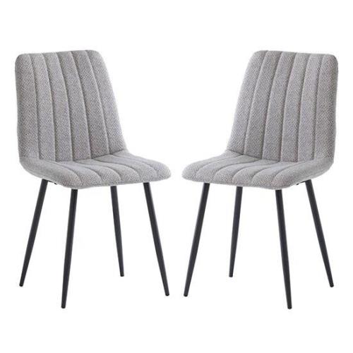 Laney Silver Fabric Dining Chairs With Black Legs In Pair