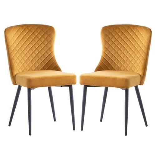 Helmi Antique Gold Velvet Dining Chair With Black Legs In Pair