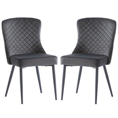 Helmi Graphite Velvet Dining Chairs With Black Legs In Pair