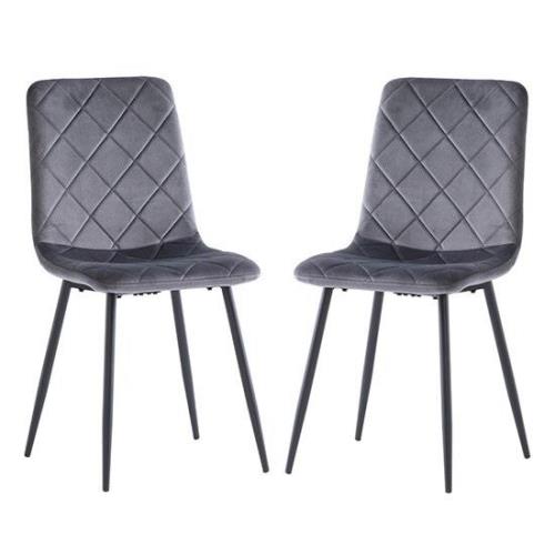 Basia Grey Velvet Fabric Dining Chairs In Pair