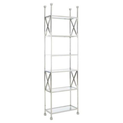 Fafnir Cross Design Clear Glass Bookshelf With Silver Frame