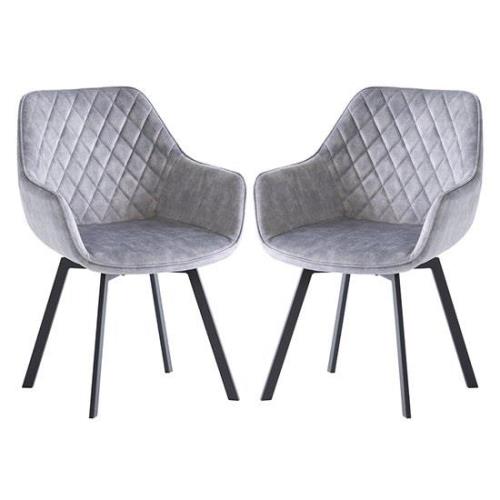 Viha Swivel Silver Velvet Dining Chairs In Pair