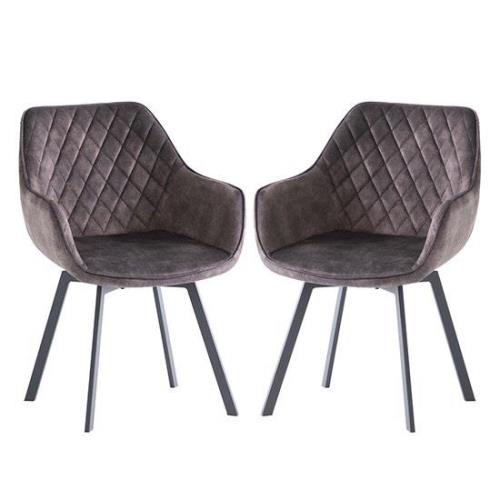 Viha Swivel Graphite Velvet Dining Chairs In Pair