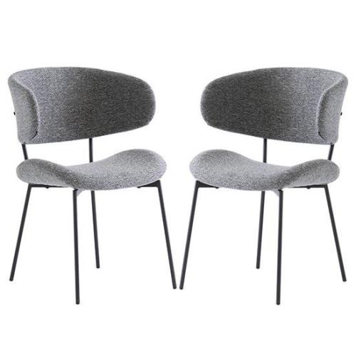 Wera Dark Grey Fabric Dining Chairs With Black Legs In Pair