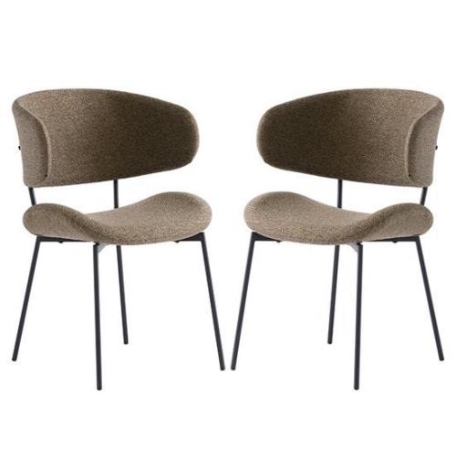 Wera Olive Green Fabric Dining Chairs With Black Legs In Pair