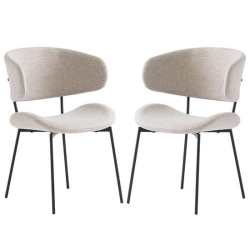 Wera Linen Fabric Dining Chairs With Black Legs In Pair