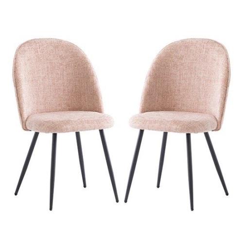 Raisa Flamingo Fabric Dining Chairs With Black Legs In Pair