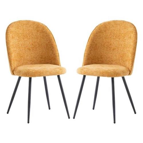 Raisa Yellow Fabric Dining Chairs With Black Legs In Pair