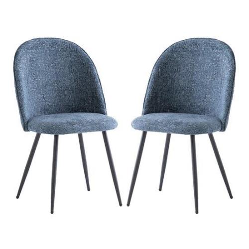 Raisa Blue Fabric Dining Chairs With Black Legs In Pair