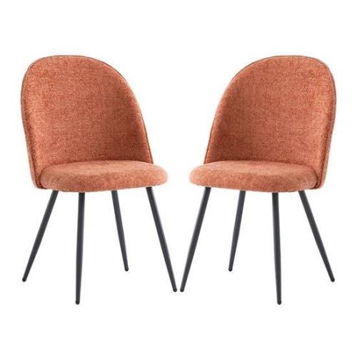 Raisa Rust Fabric Dining Chairs With Black Legs In Pair