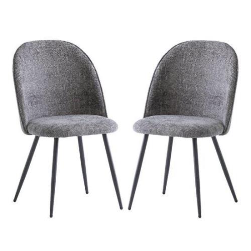 Raisa Graphite Fabric Dining Chairs With Black Legs In Pair