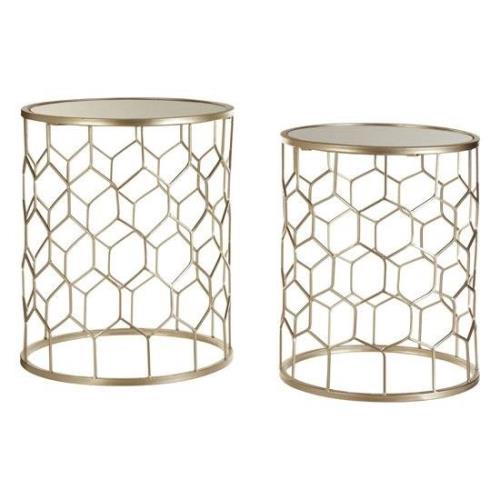 Hannah Mirrored Glass Set Of 2 Side Tables With Champagne Frame