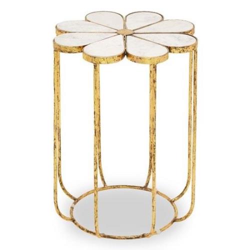 Mekbuda Petal White Marble Top Side Table With Gold Frame