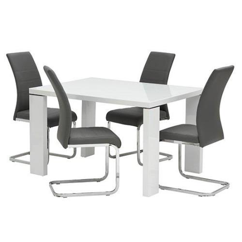 Sako Small Glass White Gloss Dining Table 4 Sako Grey Chairs