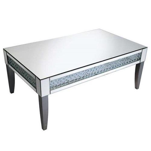 Rosalie Coffee Table In Silver With Mirrored Glass and Crystals