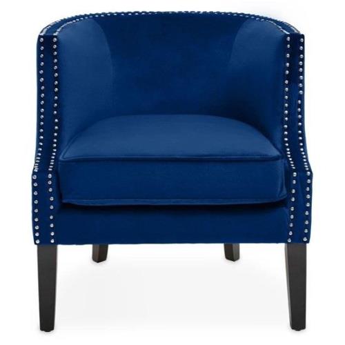 Larrisa Velvet Studded Chair With Black Wooden Legs In Blue