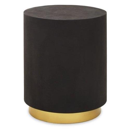 Narre Round Wooden Side Table With Gold Base In Black