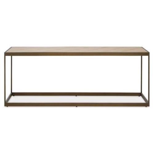 Granule Rectangular Wooden Coffee Table With Brass Frame In Oak