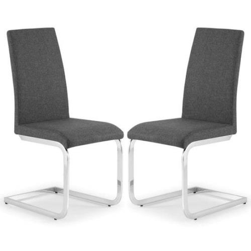 Rocio Slate Grey Linen Fabric Cantilever Dining Chairs In Pair