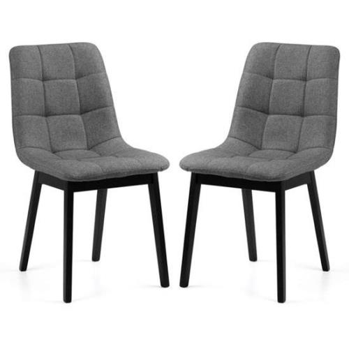 Halver Grey Linen Fabric Dining Chairs In Pair