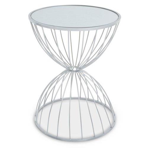 Julie Round White Glass Top Side Table With Silver Metal Frame