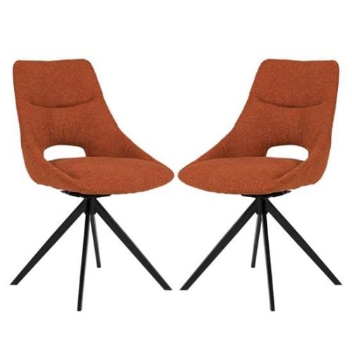 Balta Rust Fabric Dining Chairs With Black Metal Legs In Pair