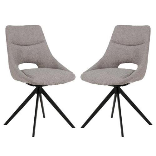 Balta Grey Fabric Dining Chairs With Black Metal Legs In Pair