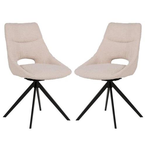 Balta Cream Fabric Dining Chairs With Black Metal Legs In Pair