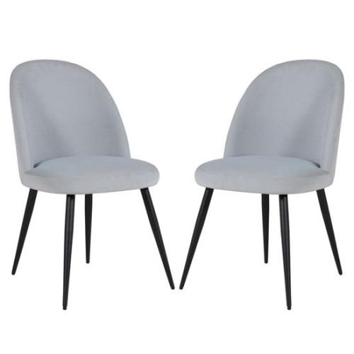 Gabbier Silver Velvet Dining Chairs With Black Legs In Pair