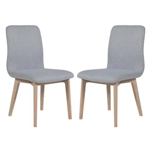 Marlon Light Grey Fabric Dining Chairs With Oak Legs In Pair