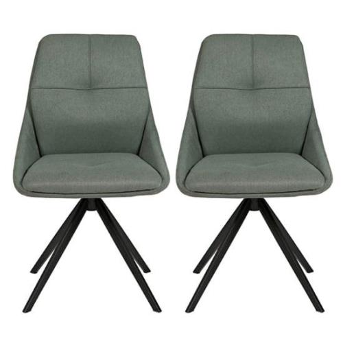 Jessa Green Fabric Dining Chairs With Black Legs In Pair